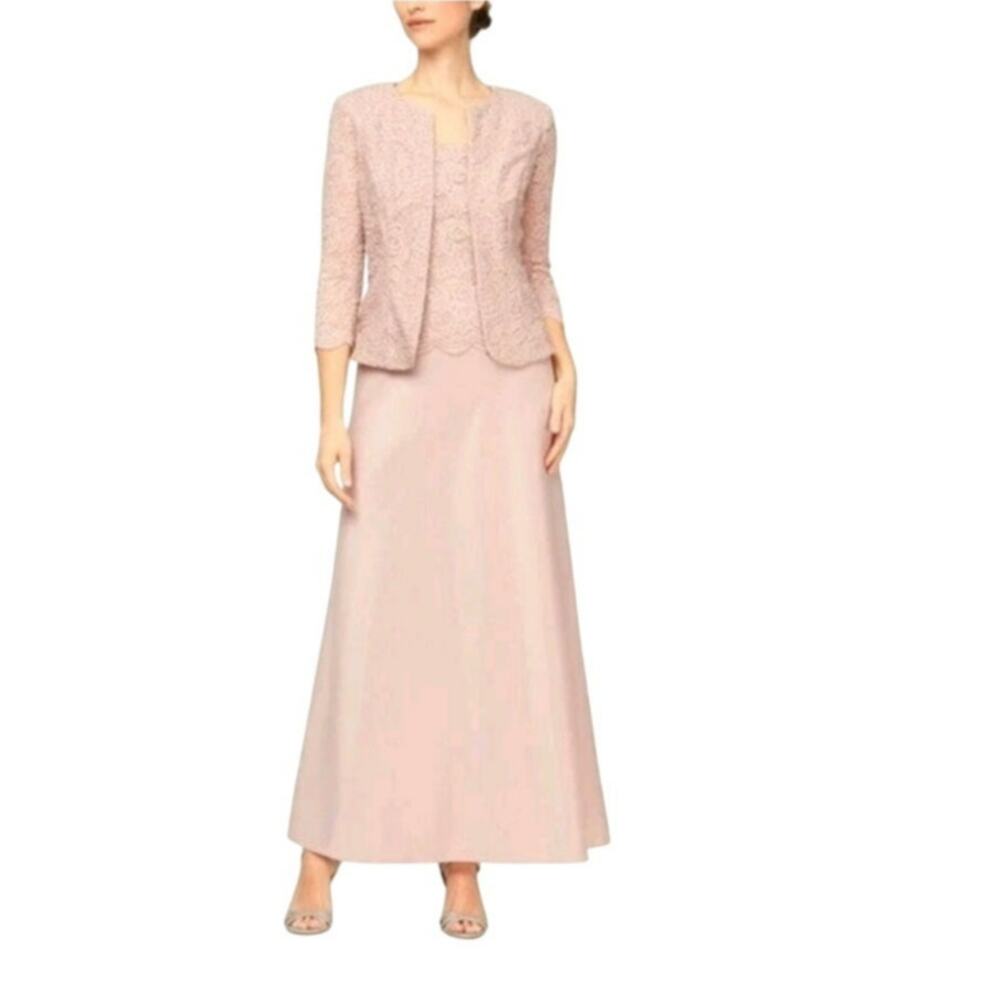 New Alex Evenings # 81122326 blush pink 2 pc formal Gown dress with Jacket sz 12